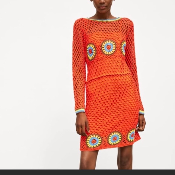 open lace back dress Zara Orange Crochet Dress  Bombay Closet Cleanse
